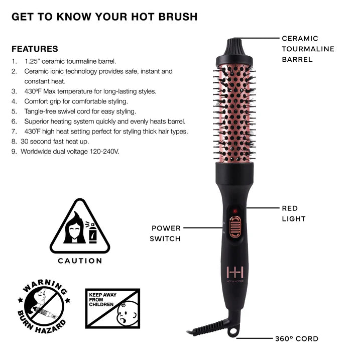 Annie-Hot & Hotter Tourmaline Ceramic Hot Styling Brush 1 1/4'' Black