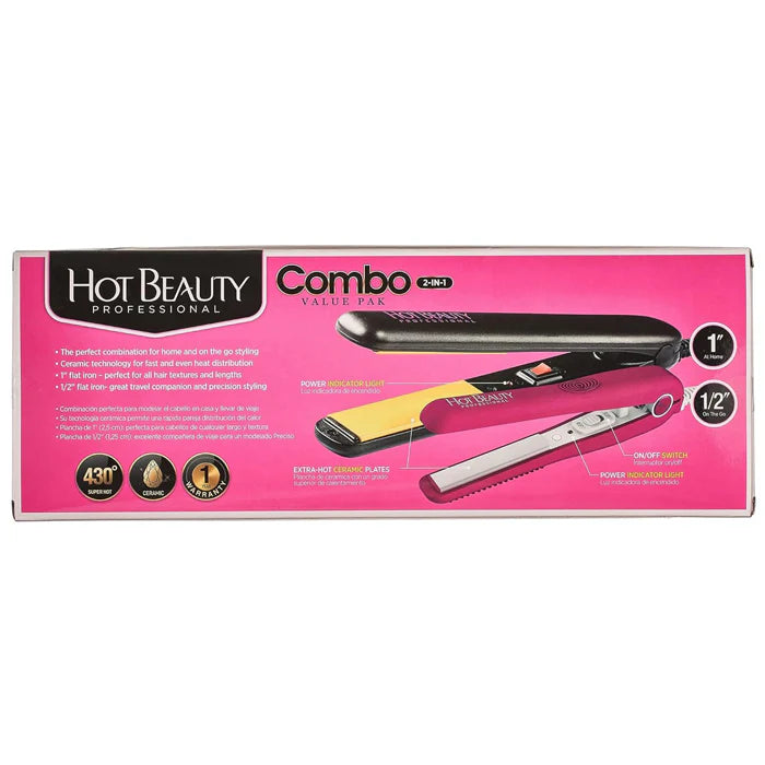 Hot Beauty Ceramic Flat Irons 2-in-1 Combo Value Pack