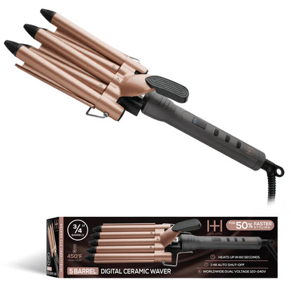 Annie-Hot & Hotter 5 Barrel Digital Ceramic Curling Iron 3/4'' Rose Gold