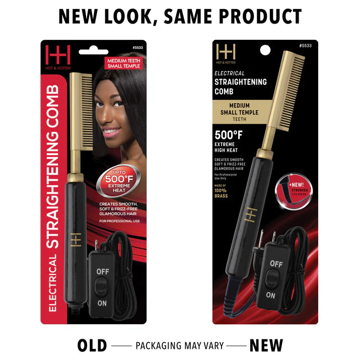 Annie-Hot & Hotter Electric Straightening Hot Comb Medium Teeth Small Black & Gold