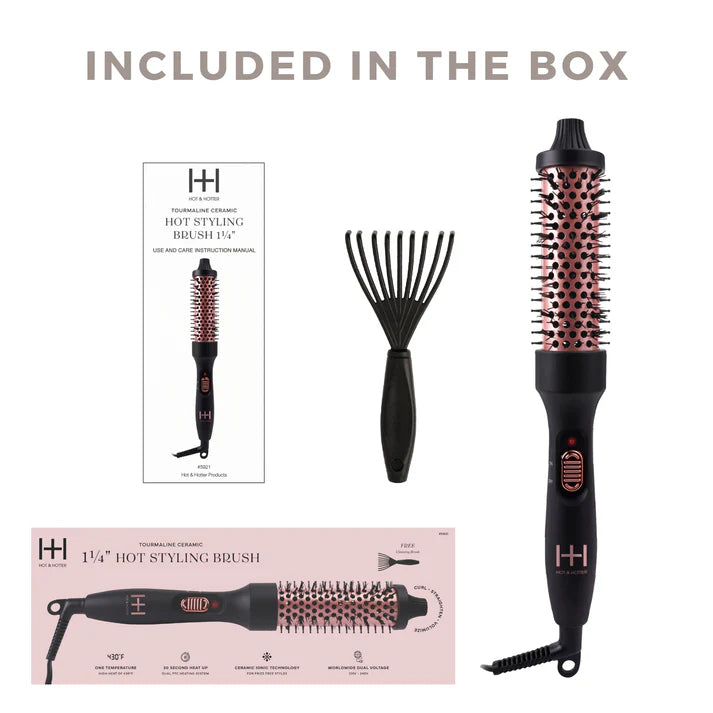 Annie-Hot & Hotter Tourmaline Ceramic Hot Styling Brush 1 1/4'' Black