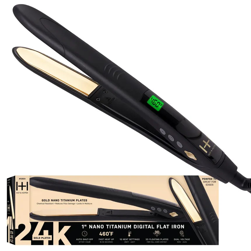 Annie-Hot & Hotter Digital Nano Titanium Flat Iron with Gold Plates 1" Black