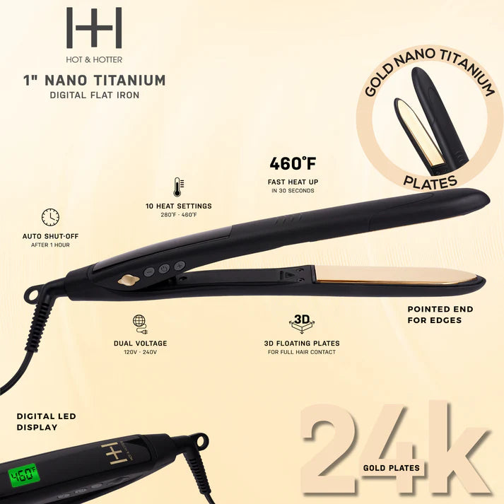 Annie-Hot & Hotter Digital Nano Titanium Flat Iron with Gold Plates 1" Black