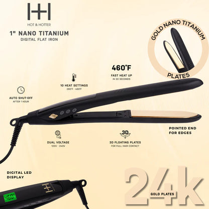 Annie-Hot & Hotter Digital Nano Titanium Flat Iron with Gold Plates 1" Black