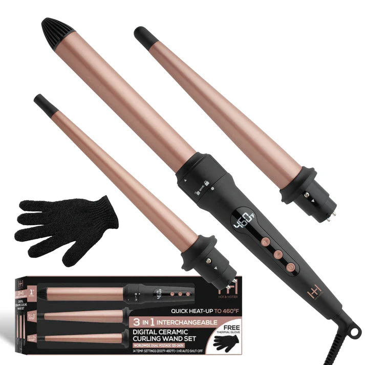 Annie-Hot & Hotter 3 in 1 Interchangeable Digital Curling Wand Set Rose Gold
