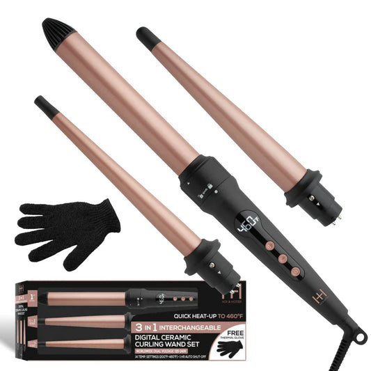 Annie-Hot & Hotter 3 in 1 Interchangeable Digital Curling Wand Set Rose Gold