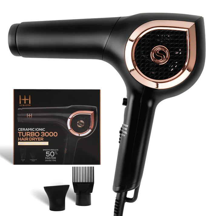 Annie-Hot & Hotter Ceramic Ionic Turbo 3000 Hair Dryer Black & Rose Gold