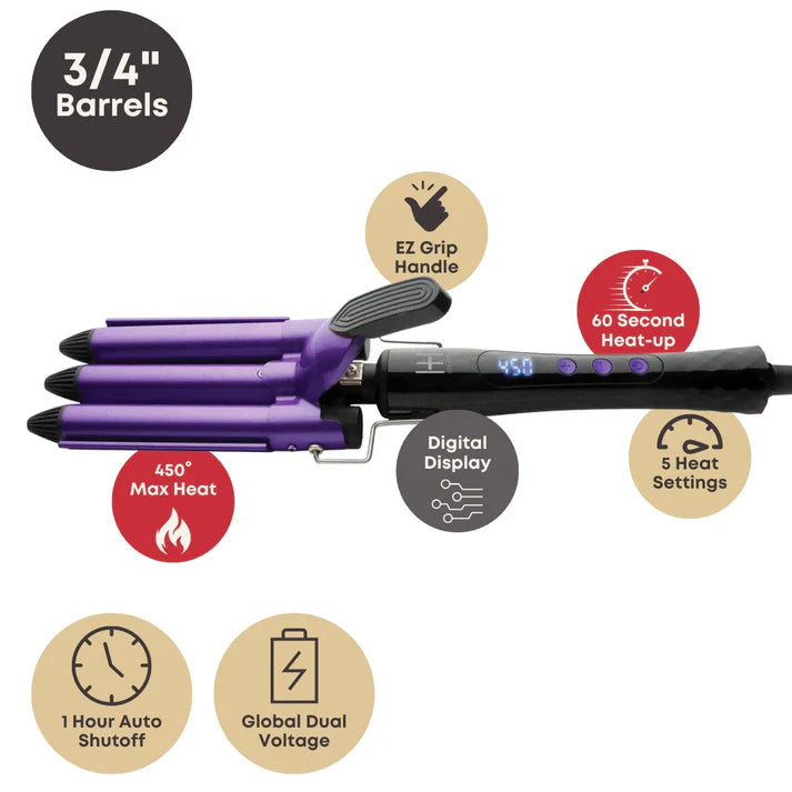 Annie-Hot & Hotter Digital Ceramic 3 Barrel Waver 3/4'' Curling Iron Purple