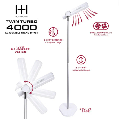 Annie-Hot & Hotter Twin Turbo 4000 Adjustable Handsfree Stand Dryer White
